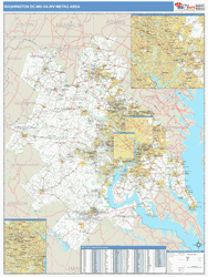 Washington-Arlington-Alexandria Metro Area Wall Map Basic Style 2025